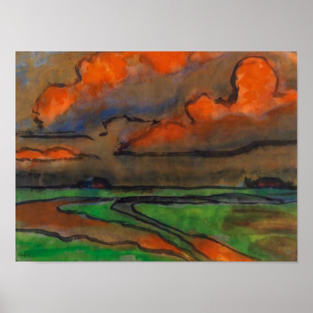 Marsh Landschaft unter roten Wolken | Emil Nolde | Poster (Vorne)