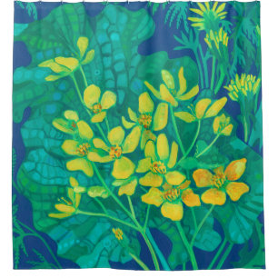 Marsh Marigold Summer Wildblumen Blumengemälde Duschvorhang