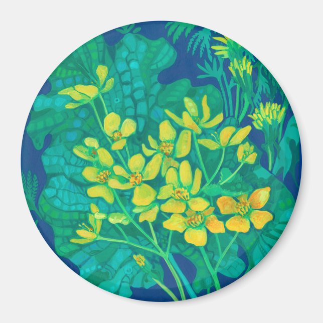 Marsh Marigold Summer Wildblumen Blumengemälde Magnet (Vorne)