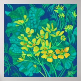 Marsh Marigold Summer Wildblumen Blumengemälde Poster