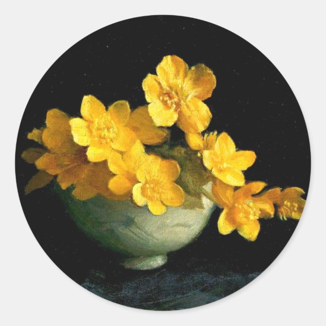Marsh Marigolds, Stilllebenmalerei Runder Aufkleber (Vorderseite)