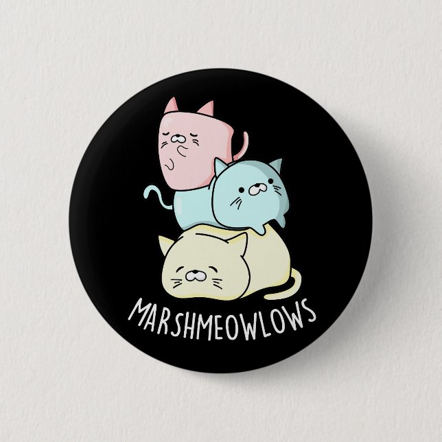 Marsh-meow Funny Cat Marshmallow Pun Dark BG Button (Vorderseite)