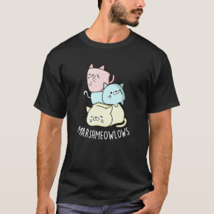 Marsh-meow Funny Cat Marshmallow Pun Dark BG T-Shirt