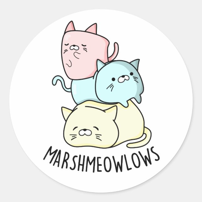 Marsh-miow-Funny Cat Marshmallow Pun Runder Aufkleber (Vorderseite)