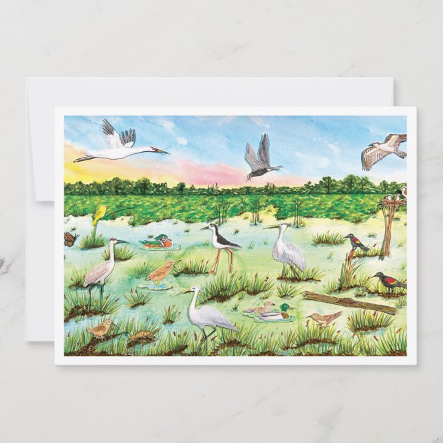 Marsh Wetlands Flat Greeting Card Dankeskarte (Vorderseite)