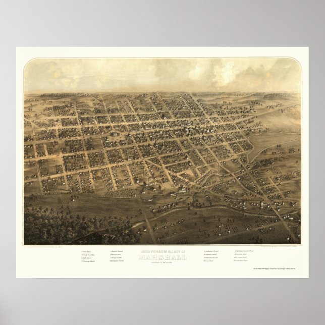 Marshall, MI Panoramic Map - 1868 Poster (Vorne)