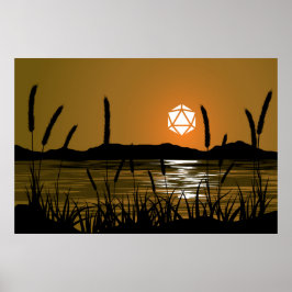 Marshland Sunset Lake D20 Dice Sun RPG Landschaft Poster