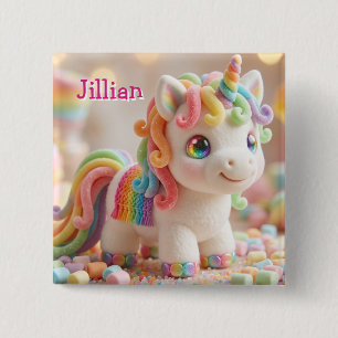 Marshmallow-Einhorn und Pastell-Süßigkeiten-Traum Button