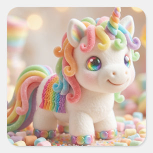 Marshmallow-Einhorn und Pastell-Süßigkeiten-Traum Quadratischer Aufkleber