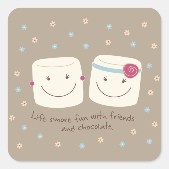Marshmallow Friends und Schokoladenaufkleber Quadratischer Aufkleber (Vorderseite)