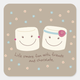 Marshmallow Friends und Schokoladenaufkleber Quadratischer Aufkleber