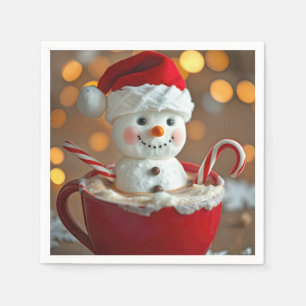 Marshmallow Snowman in heißer Schokolade Serviette