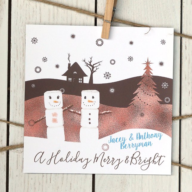 Marshmallows & Schokolade-Fotokarte Einladung (Chocolate Brown Marshmallows Snowflakes Personalized Family Christmas Cards)