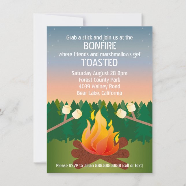 Marshmallows Toastes Bonfire-Party Einladung (Vorderseite)