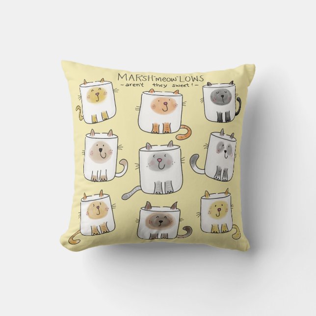MARSHmeowLOWS Whimsical Wordplay Cat Marshmallows Kissen (Vorderseite)