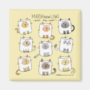 MARSHmeowLOWS Whimsical Wordplay Cat Marshmallows Magnet
