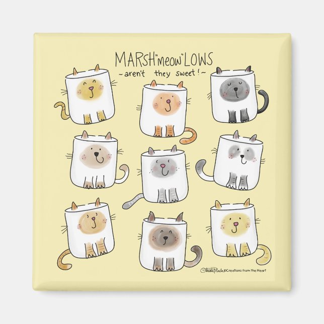 MARSHmeowLOWS Whimsical Wordplay Cat Marshmallows Magnet (Vorne)