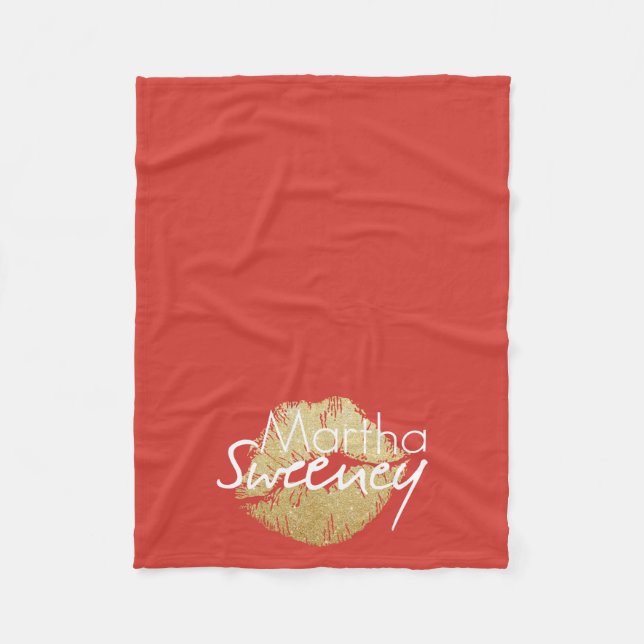 Martha Sweeney Gold Lips Fleece Blanket (Vorderseite)