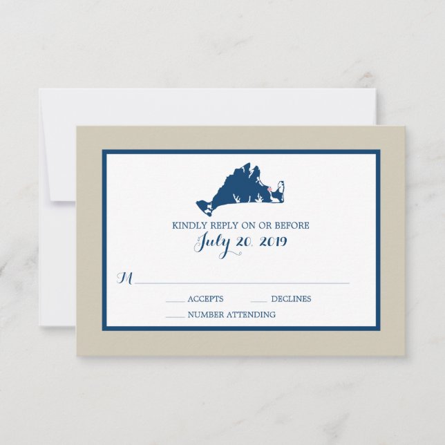 Marthas Vineyard Blue Map | Hochzeit RSVP Karte (Vorderseite)