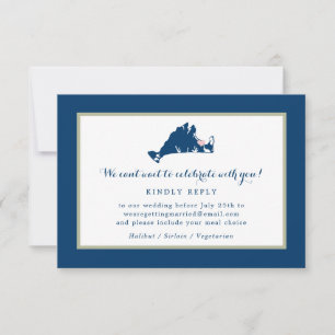Marthas Vineyard Blue Map mit RSVP für Herz-Hochze Karte