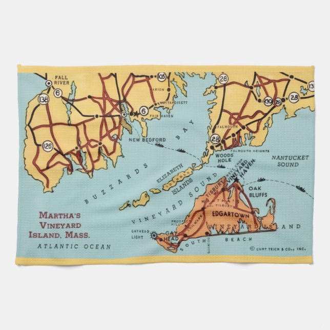 Martha's Vineyard Coast Map  Geschirrtuch (Horizontal)
