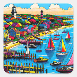 Martha's Vineyard | Farbige Abstrakte Kunst Quadratischer Aufkleber