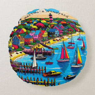 Martha's Vineyard Farbige Abstrakte Kunst Rundes Kissen