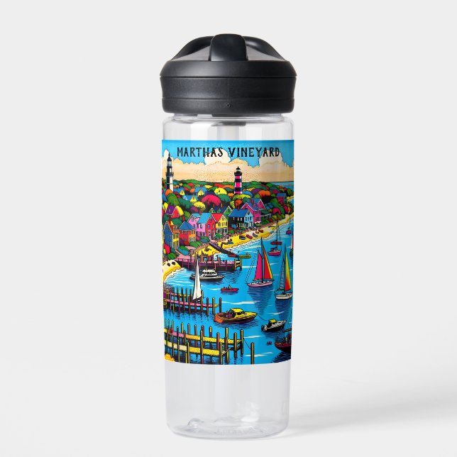 Martha's Vineyard | Farbige Abstrakte Kunst Trinkflasche (Vorderseite)
