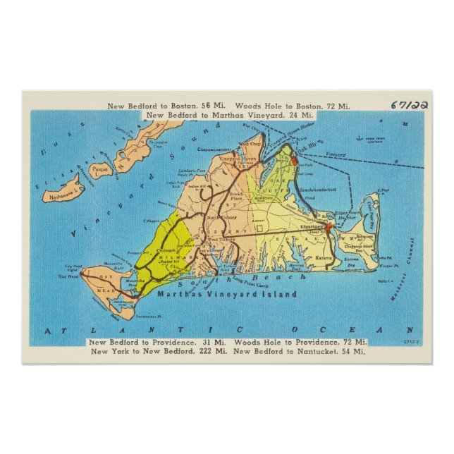 Martha's Vineyard Island Auto Karte Poster (Vorderseite)
