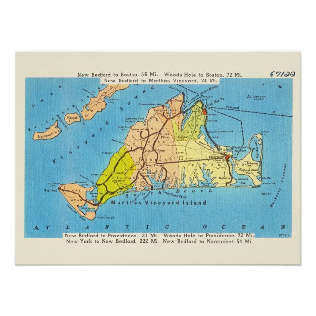 Martha's Vineyard Island Auto Map Poster (Vorderseite)