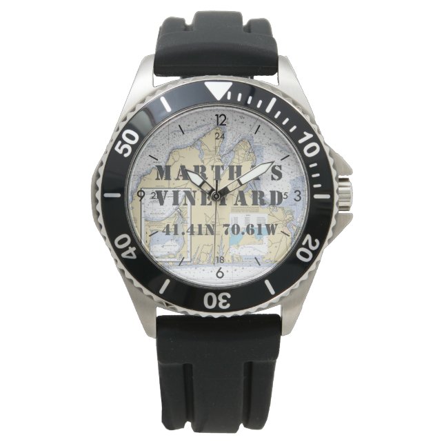 Martha's Vineyard Latitude Longitude Boater Armbanduhr (Vorderseite)
