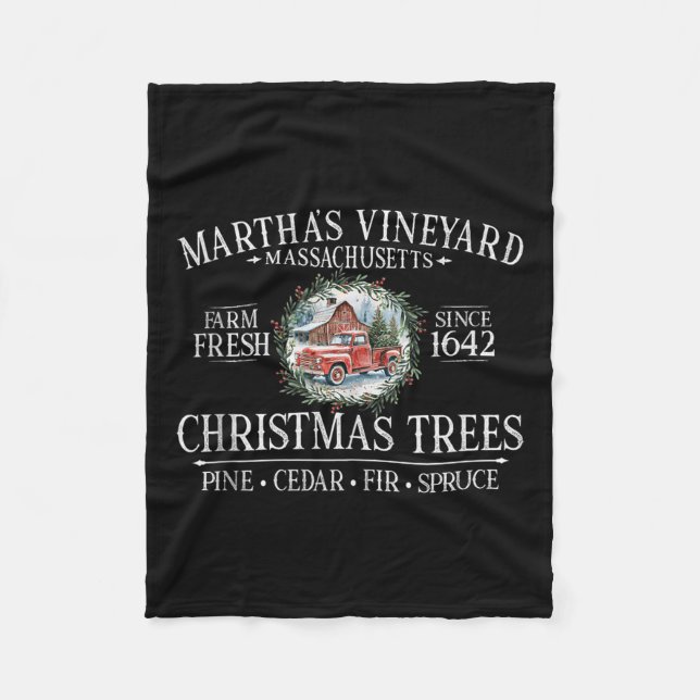 Martha's Vineyard Ma Christmas Trees Red Truck Whi Fleecedecke (Vorderseite)
