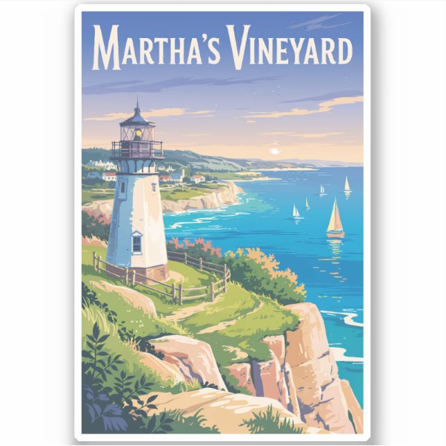 Martha's Vineyard Massachusetts Lighthouse Travel Aufkleber (Vorderseite)