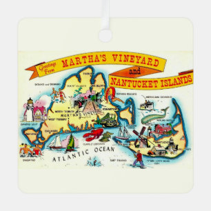 Martha's Vineyard Nantucket Karte Ornament Aus Metall