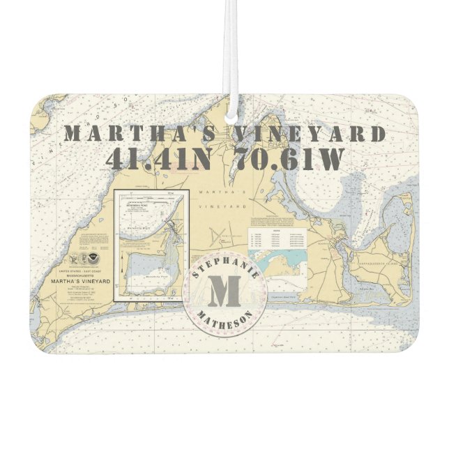 Martha's Vineyard Nautical Chart Monogram Autolufterfrischer (Vorderseite)