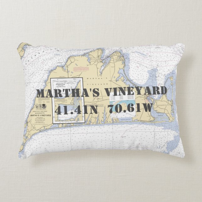 Martha's Vineyard Nautical Chart Theme Dekokissen (Vorderseite)
