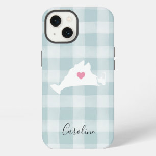Martha's Vineyard Silhouette on Rustic Mint Plaid iPhone Hülle
