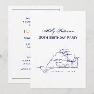 Martha's Vineyard Vintag Map #1 Navy Blue Einladung