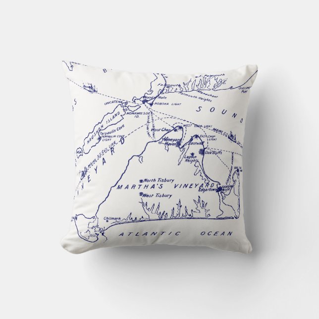 Martha's Vineyard Vintag Map #1 Navy Blue Kissen (Vorderseite)