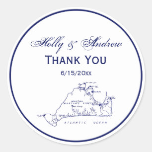 Martha's Vineyard Vintag Map #1 Navy Blue Runder Aufkleber