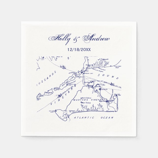 Martha's Vineyard Vintag Map #1 Navy Blue Serviette (Vorderseite)