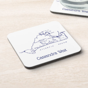 Martha's Vineyard Vintag Map #1 Navy Blue Untersetzer