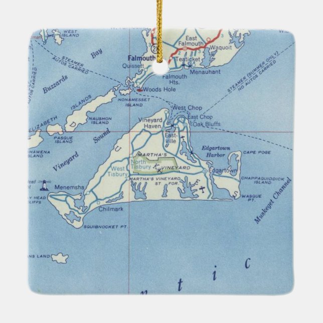 Marthas Vineyard Vintag Map Keramikornament (Rückseite)