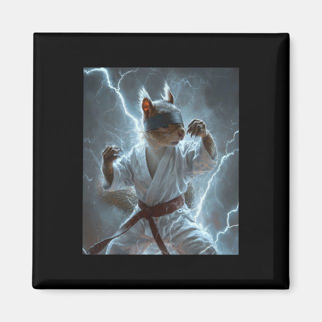 Martial Art Squirrel Tragend Karate Gi Blitze A Magnet (Vorne)