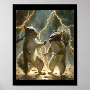 Martial Art Squirrel Tragend Karate Gi Blitze A Poster