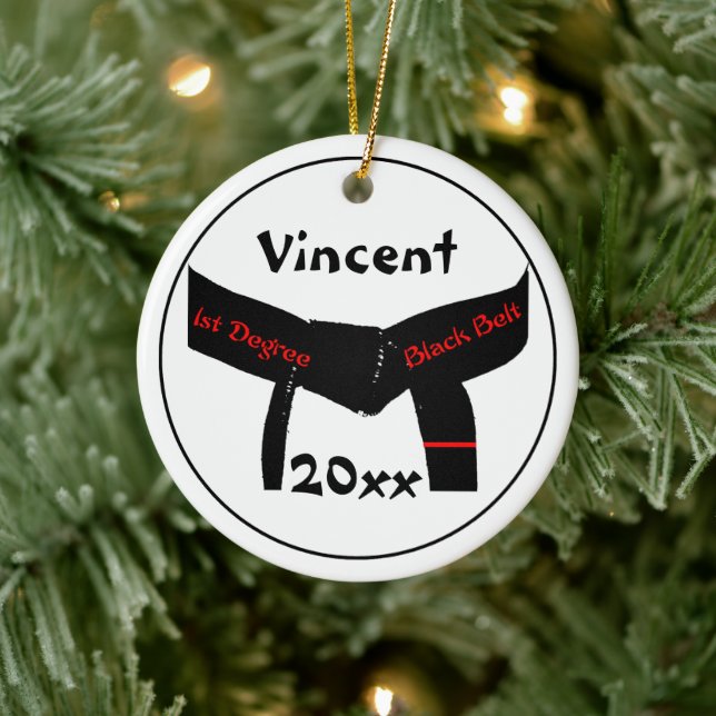 Martial Arts 1st Degree Black Belt Red Keramik Ornament (Baum)