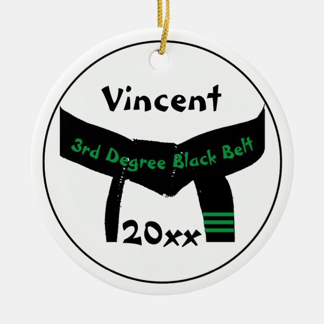 Martial Arts 3. Grad Black Belt Green Text Keramik Ornament (Vorne)