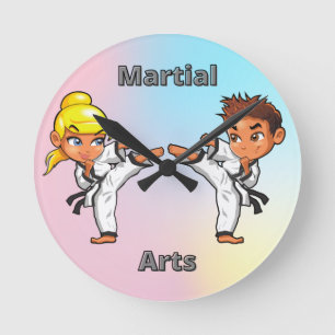 Martial Arts Boy and Girl Runde Wanduhr