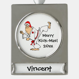 Martial Arts Merry Kick-Mas Weihnachten Banner-Ornament Silber