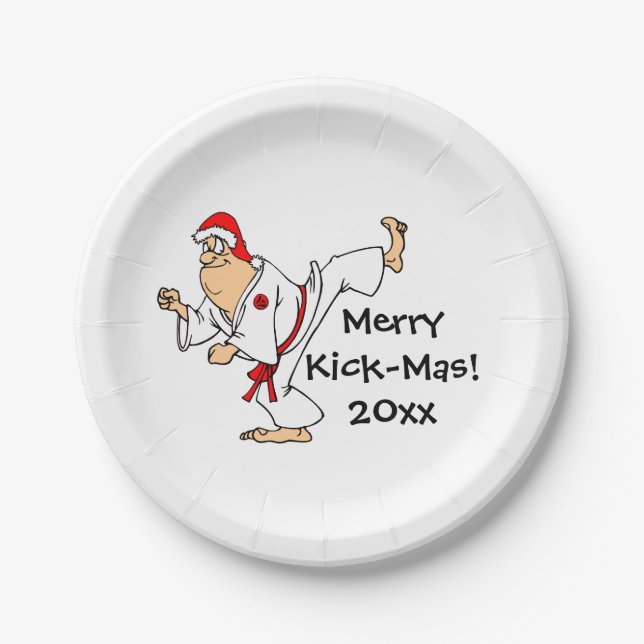 Martial Arts Merry Kick-Mas Weihnachts-Party Pappteller (Vorderseite)